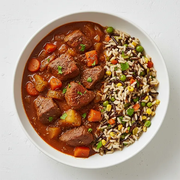 Paprika Beef Stew with Caraway Seeds & Vegetable Wild Rice Mix